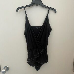 Black Ruffle Bodysuit Romper Lingerie / Pajamas